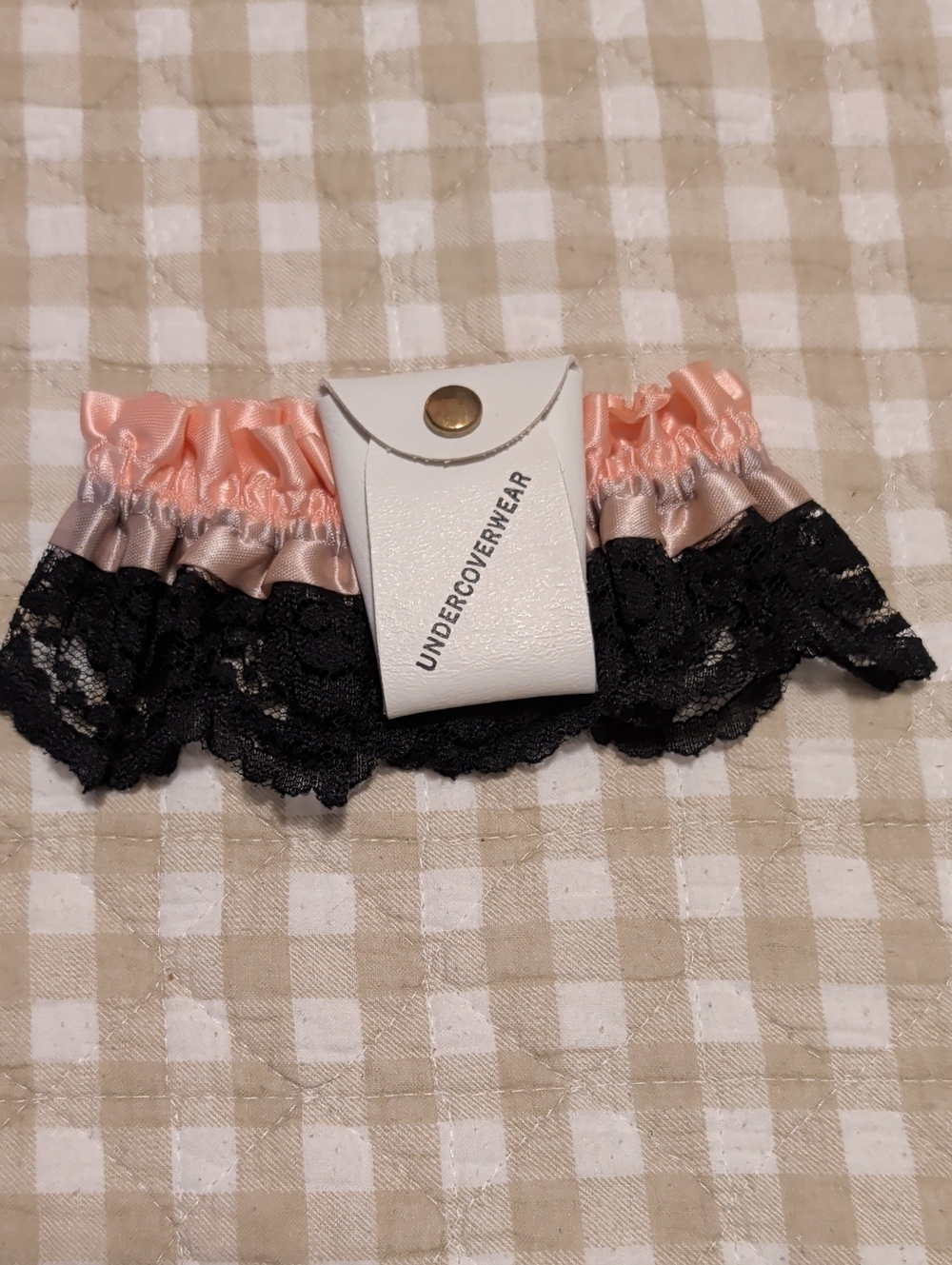 Vintage Pink And Black Lace Leg Garter With Secret Stash Pouch